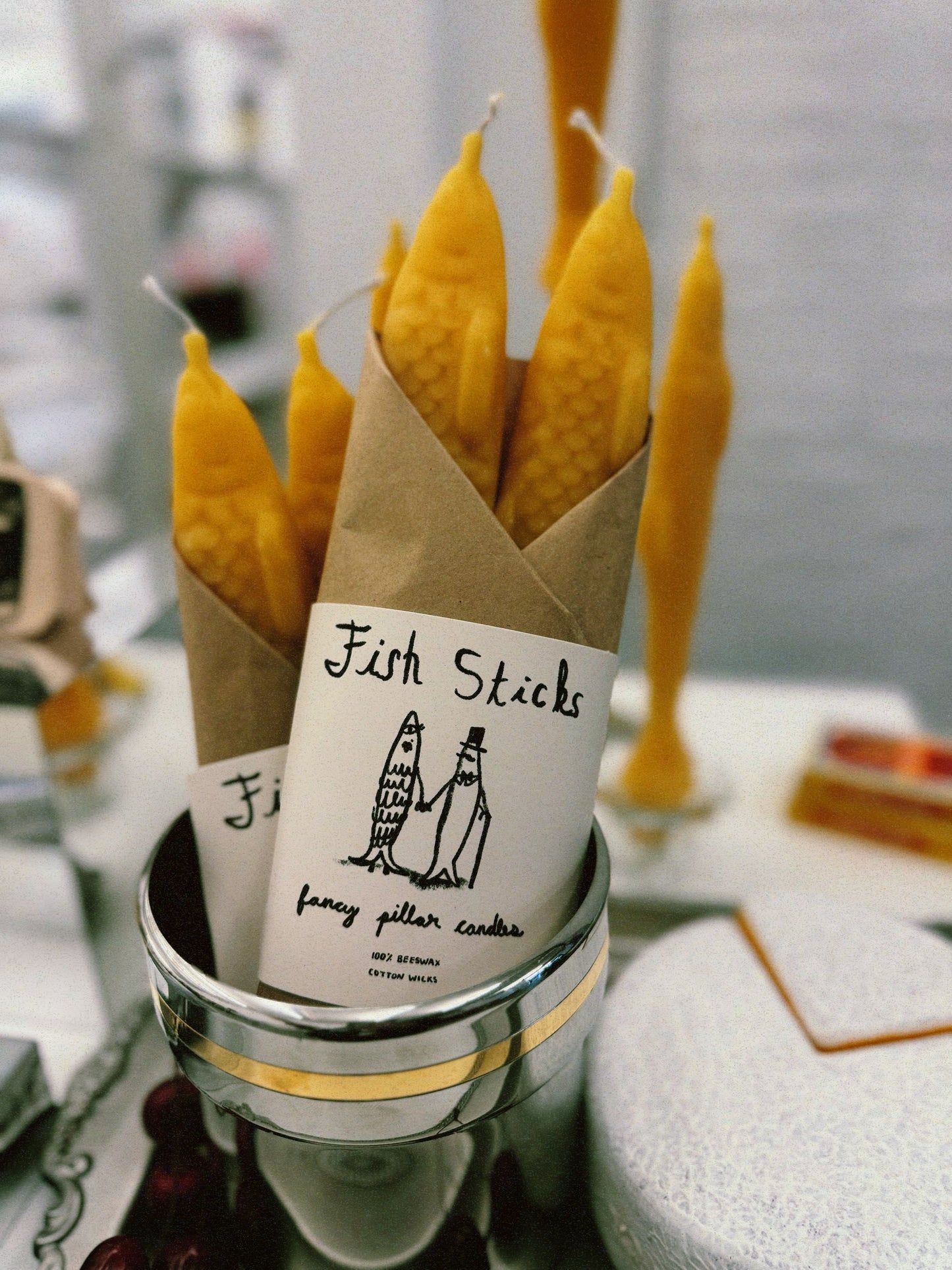 FISH STICKS - Fish Shaped, Beeswax, Taper Candles