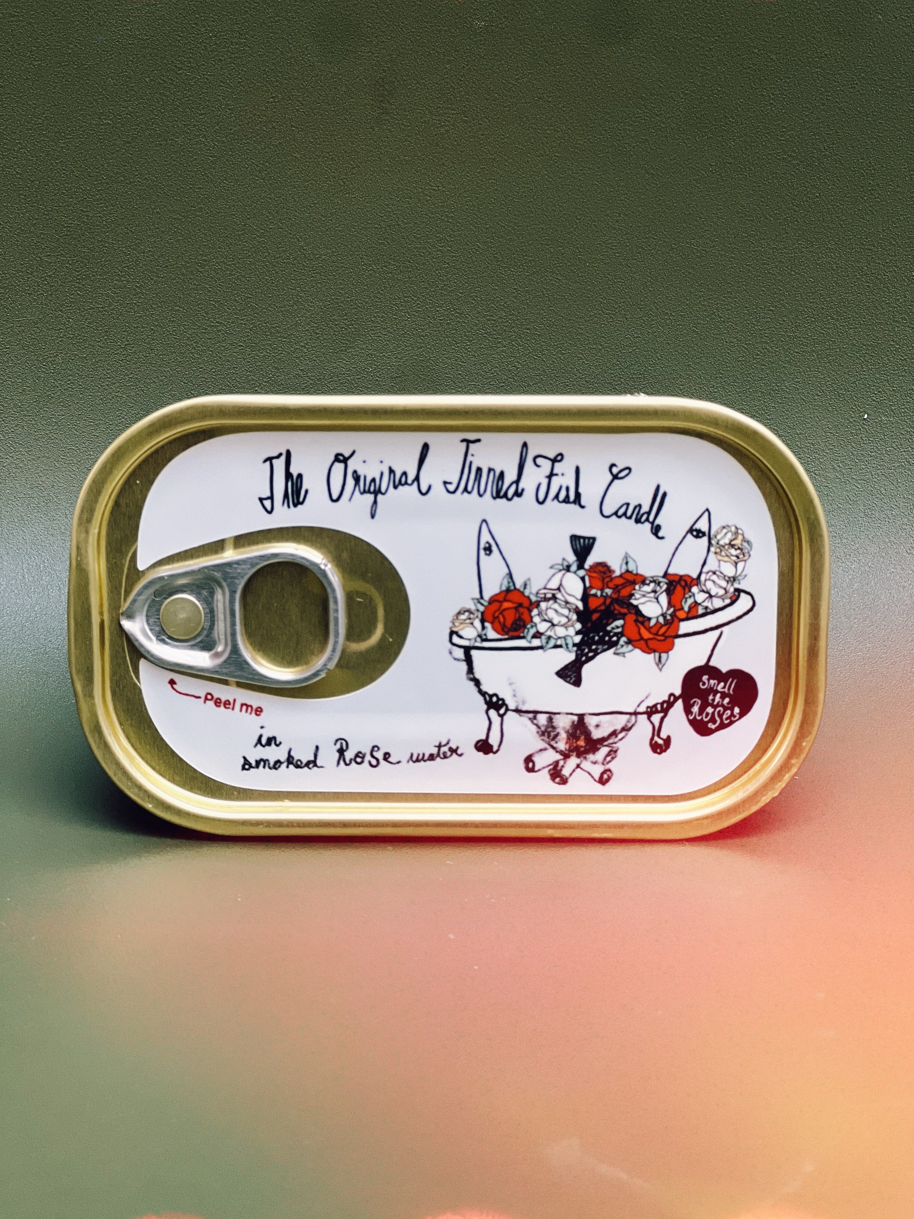 Tinned Fish Candle - Smoked Rose Water (Roses and Campfire Scented)