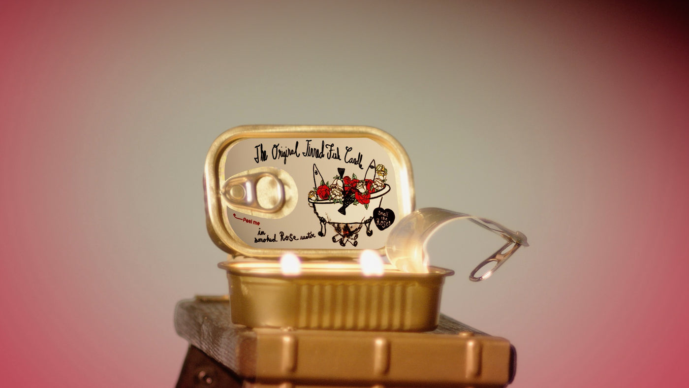 Tinned Fish Candle - Smoked Rose Water (Roses and Campfire Scented)